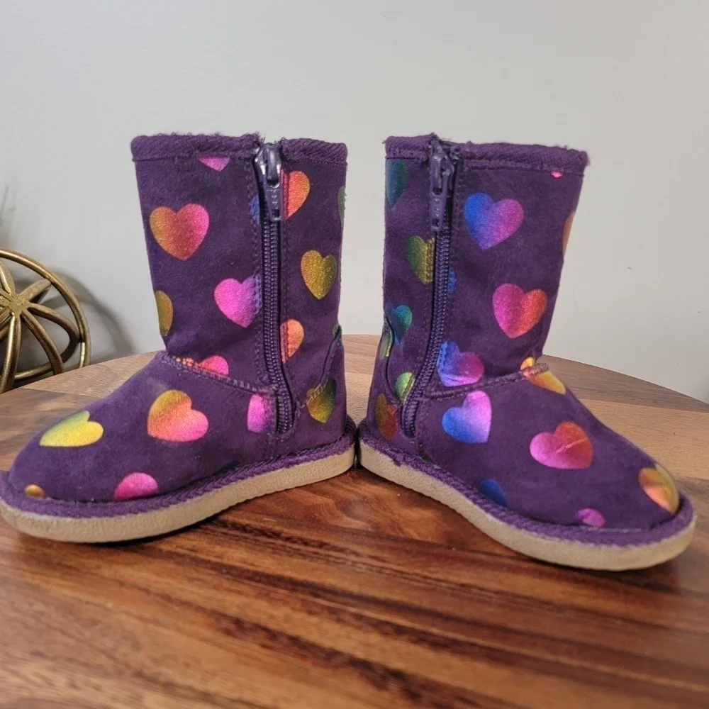 Harper Canyon Purple Soft Warm Boots Iridescent Hearts Multi Color Winter Size 5